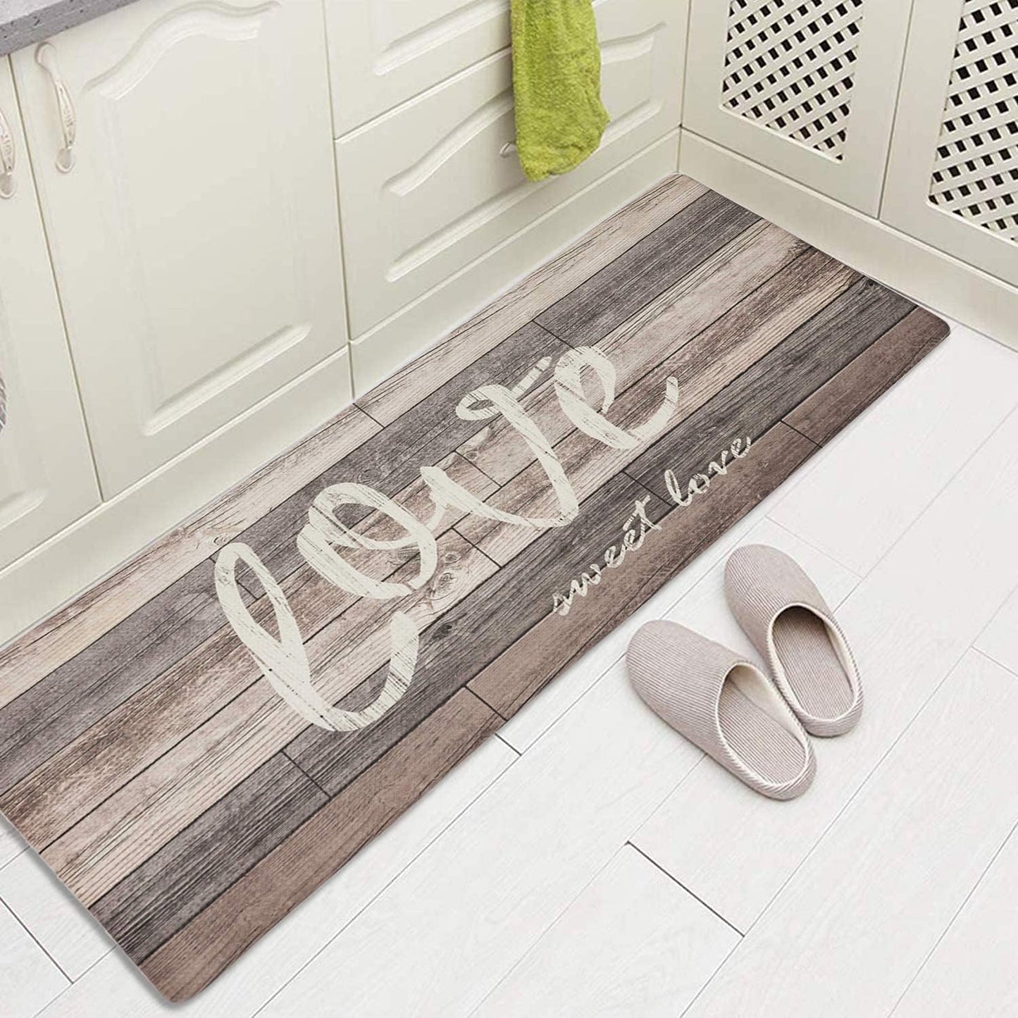 Farmhouse Kitchen Mats Cushioned Anti-Fatigue Comfort Mat for Home & Office Ergonomically Engineered Memory Foam Kitchen Rug Waterproof Non-Skid, 47" by 17",Love
