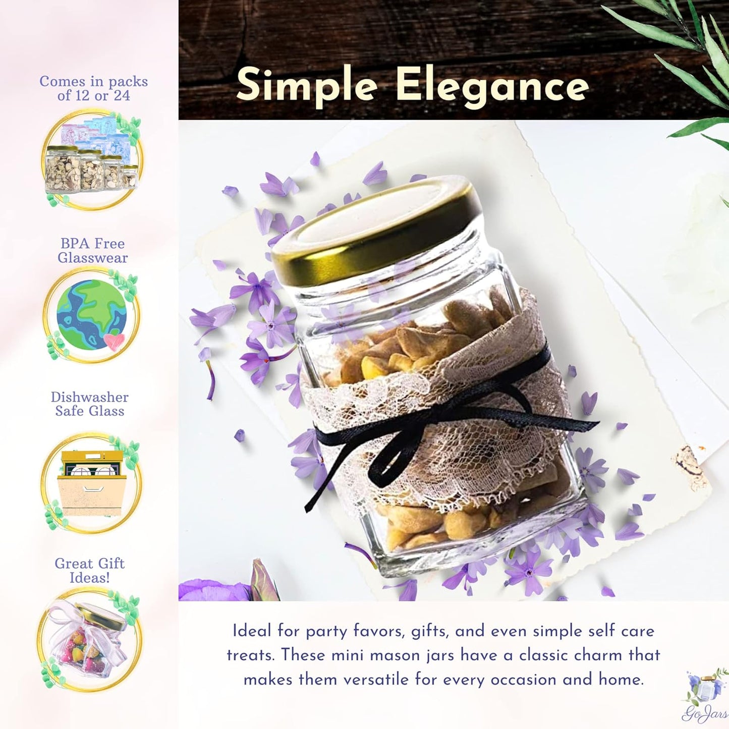 Hexagon Glass Jars 4Oz Premium Food-Grade. Mini Jars with Lids for Gifts, Wedding Favors, Honey, Jams and More. (24, 4Oz)
