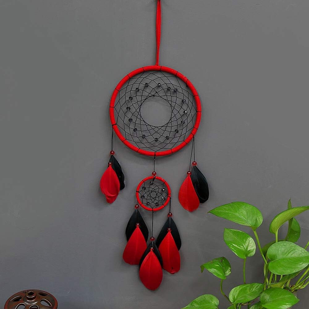 Red Dream Catchers, Dream Catcher for Wall Decor, Traditional Dreamcatcher Red Feather Wall Hanging Decoration