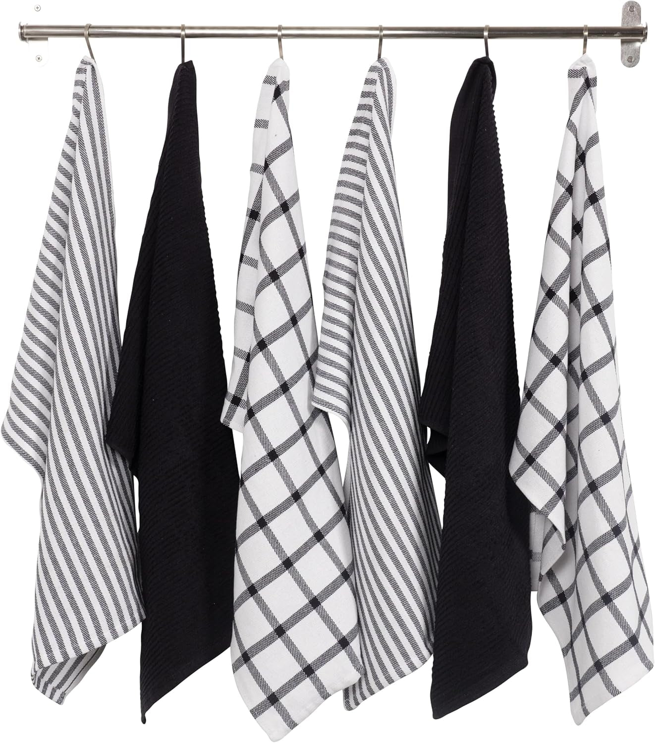 Premium Kitchen Towels (18" X 28"), Large 100% Cotton, Flat & Terry Absorbent Dish Towel Set (Black, 18 X 28-6 Pack)