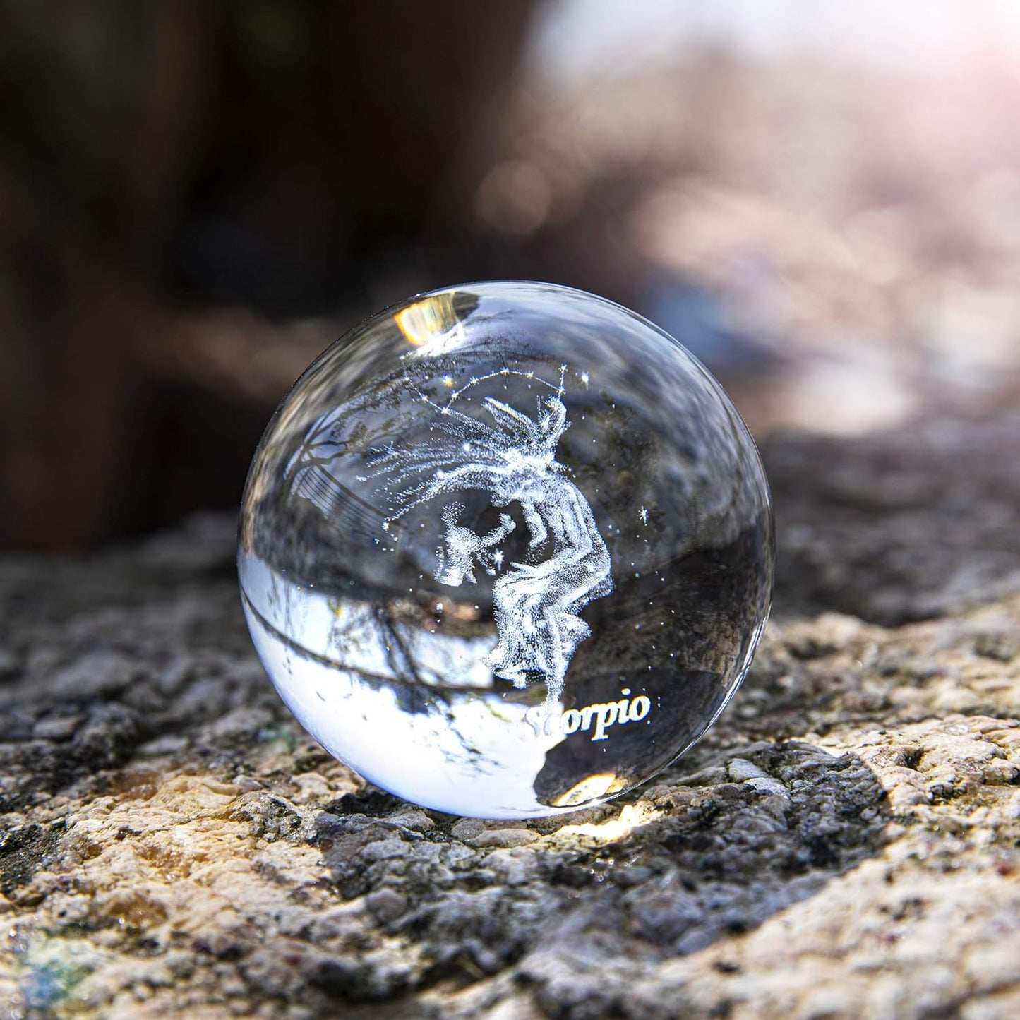 3D Laser Constellation Ball Crystal 60Mm Paperweight Full Sphere Glass Fengshui with Sliver-Plated Flowering Stand(Scorpio)
