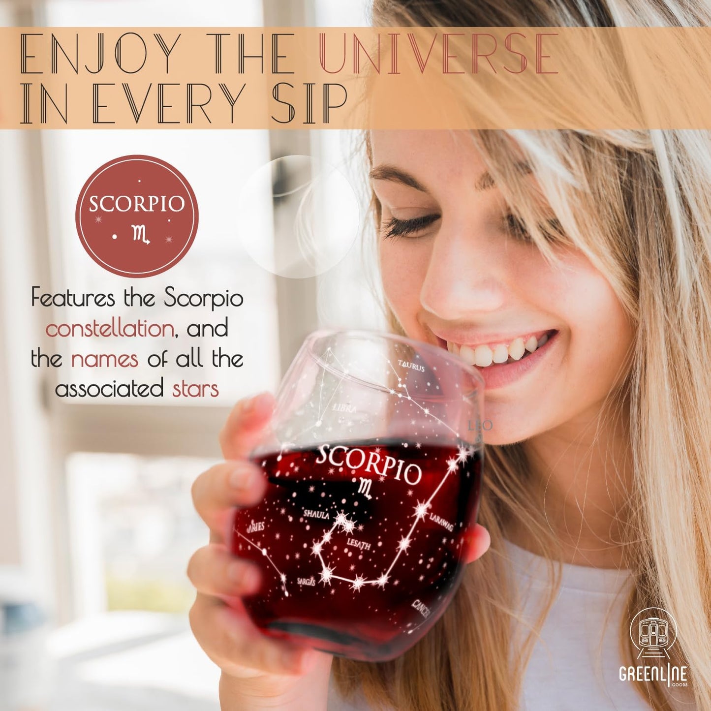 Scorpio Stemless Wine Glasses Zodiac Scorpio Set Hand Etched 15 Oz (Set of 2) - Astrology Sign Glassware