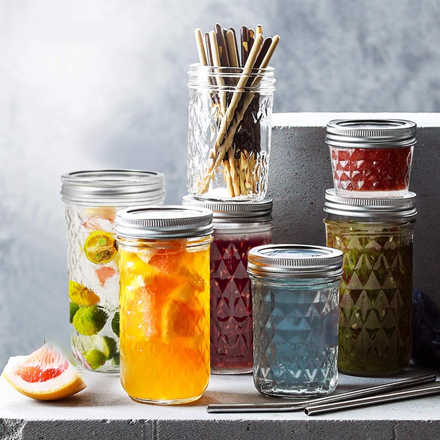 4 Oz 12 PACK Mini Mason Jars with Lids and Bands, Quilted Crystal Jars Ideal for Spice, Honey, Jam, Body Butters, Jelly, Wedding Favors, DIY Candles Decor