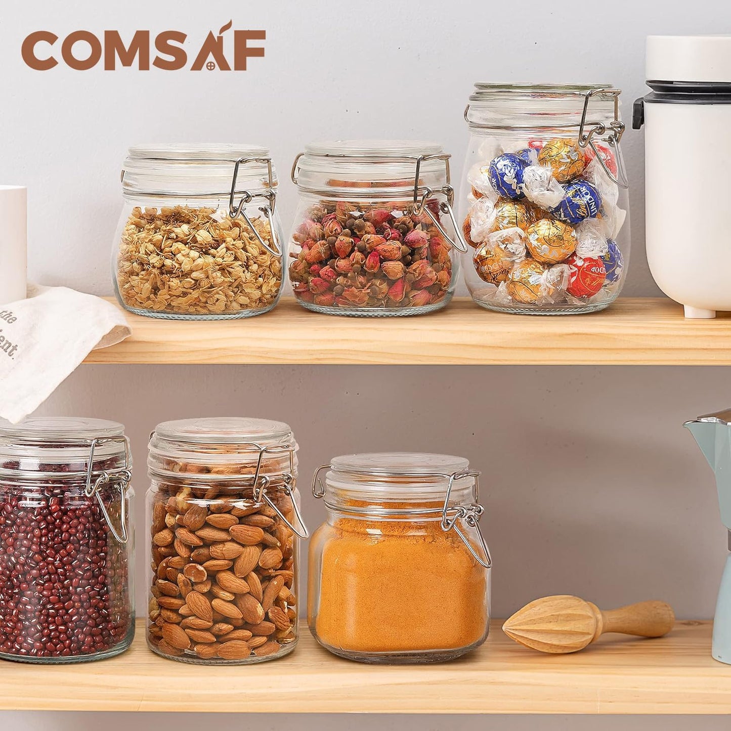 Airtight Glass Jars with Lids 17Oz Small Food Storage Container Set of 6 - Airtight Canister with Clear Preserving Seal Wire Clip Fastening for Kitchen Canning Pickling Mason Jars