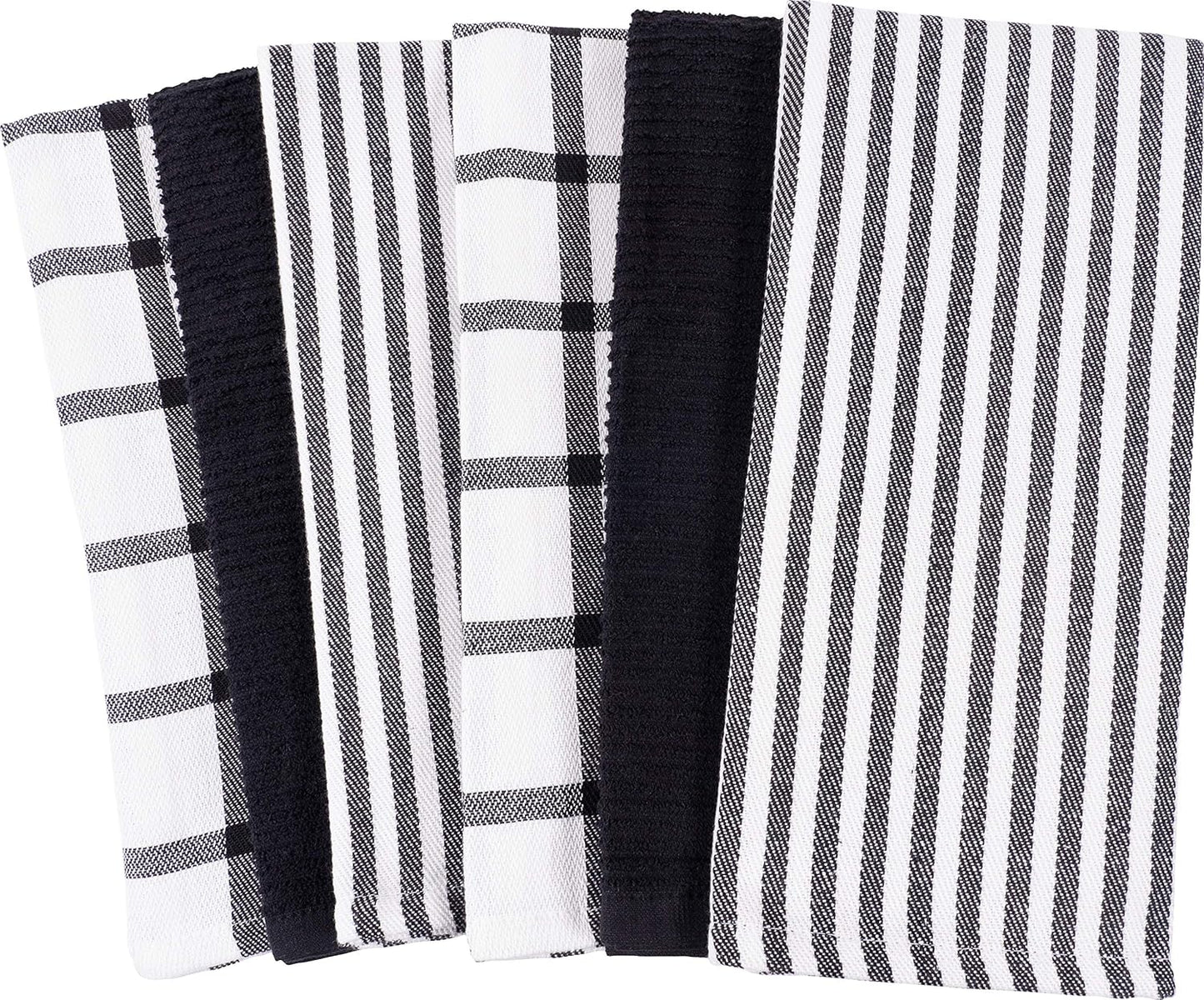 Premium Kitchen Towels (18" X 28"), Large 100% Cotton, Flat & Terry Absorbent Dish Towel Set (Black, 18 X 28-6 Pack)