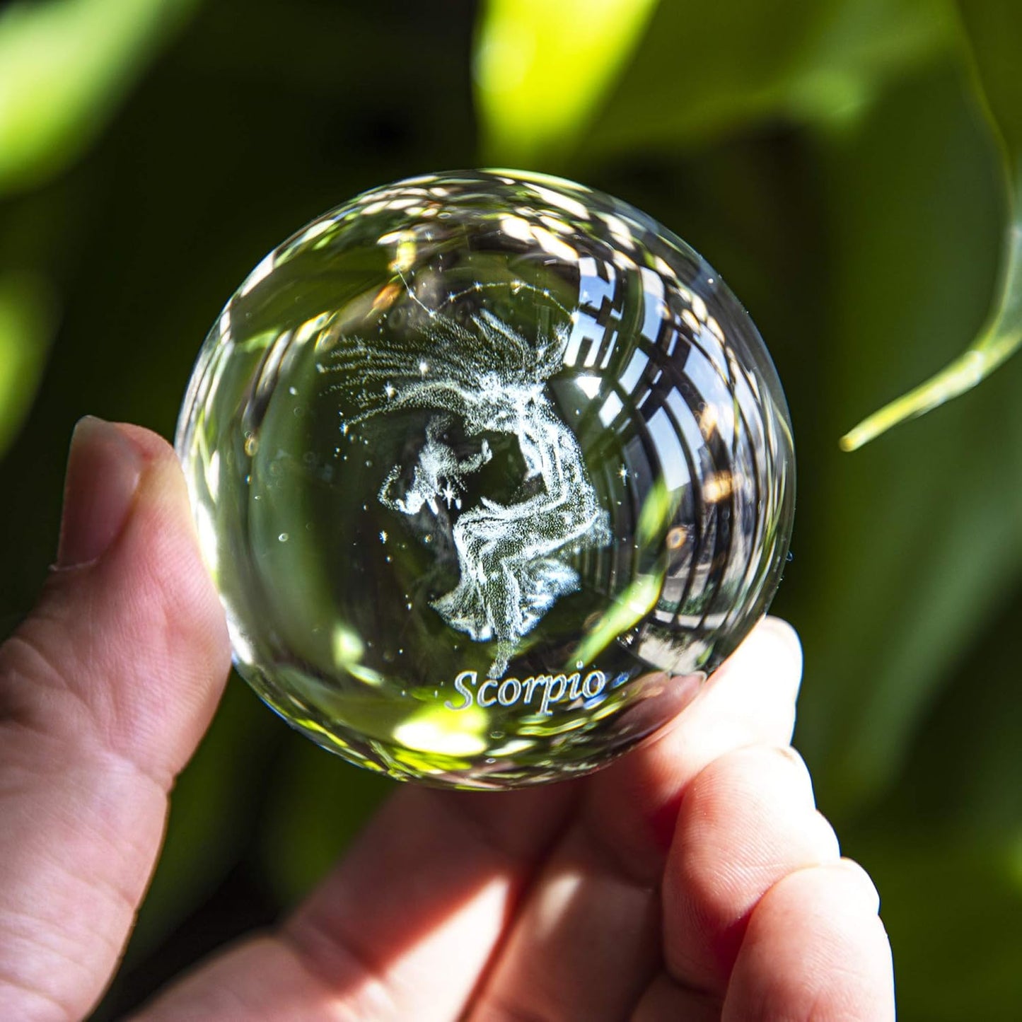 3D Laser Constellation Ball Crystal 60Mm Paperweight Full Sphere Glass Fengshui with Sliver-Plated Flowering Stand(Scorpio)