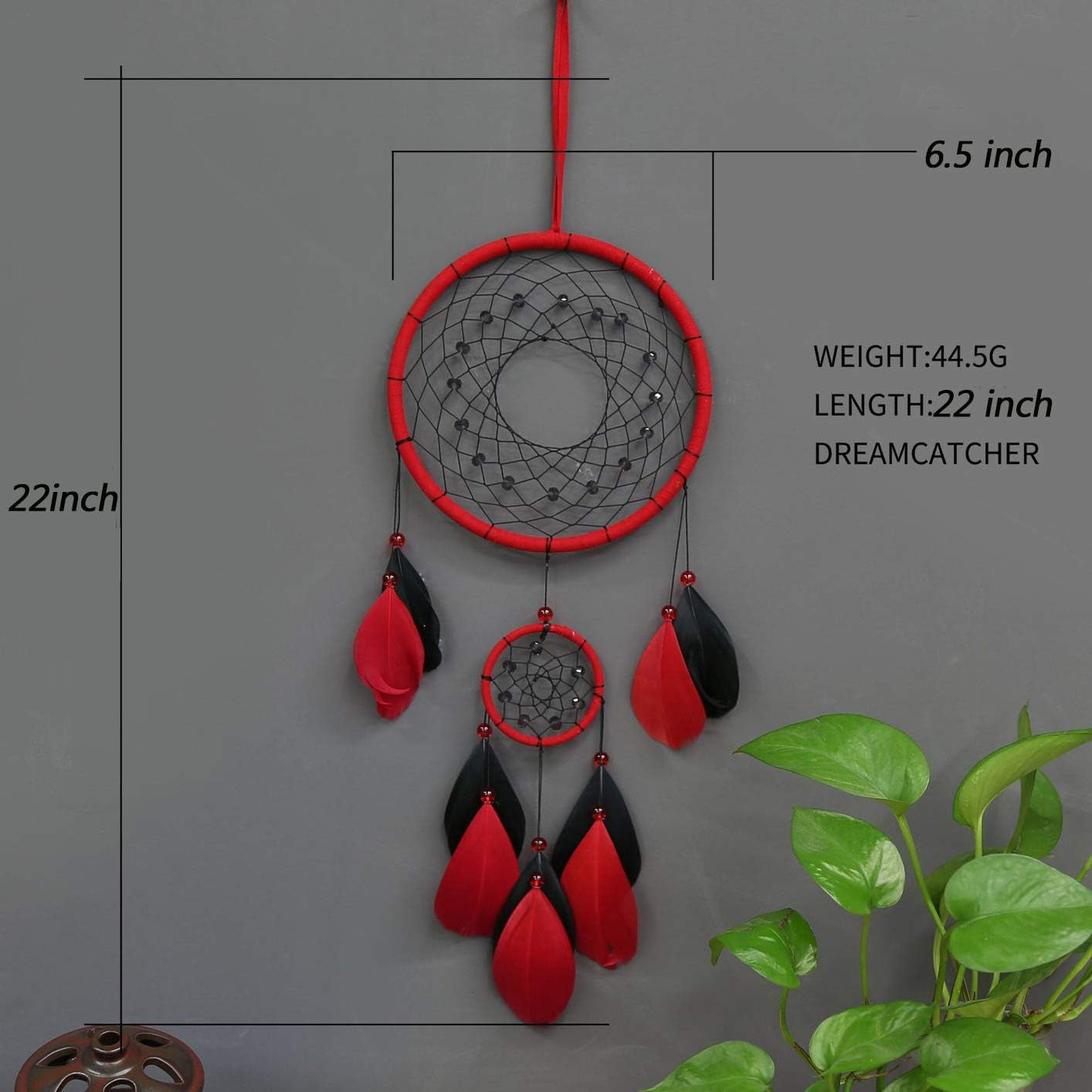 Red Dream Catchers, Dream Catcher for Wall Decor, Traditional Dreamcatcher Red Feather Wall Hanging Decoration