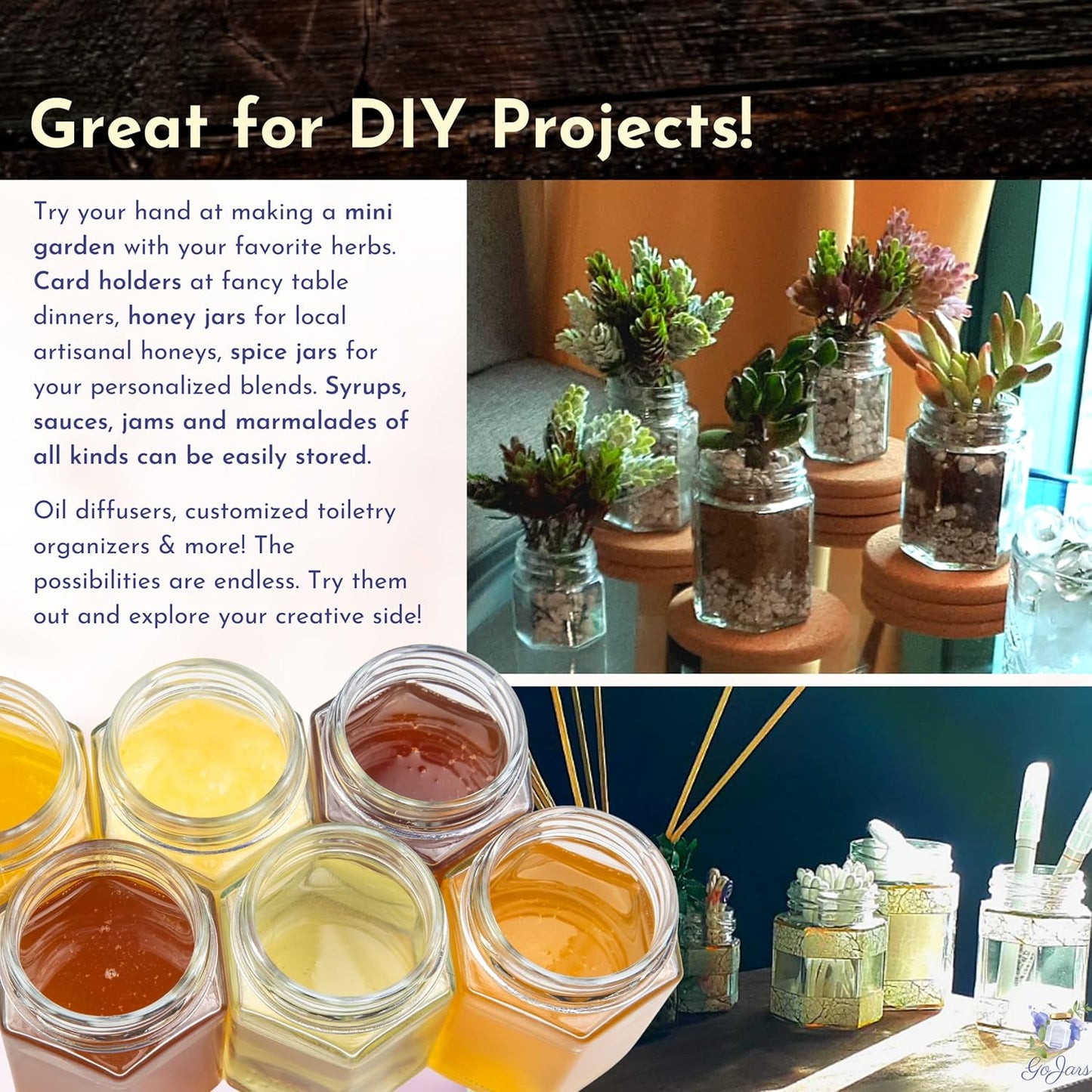Hexagon Glass Jars 4Oz Premium Food-Grade. Mini Jars with Lids for Gifts, Wedding Favors, Honey, Jams and More. (24, 4Oz)