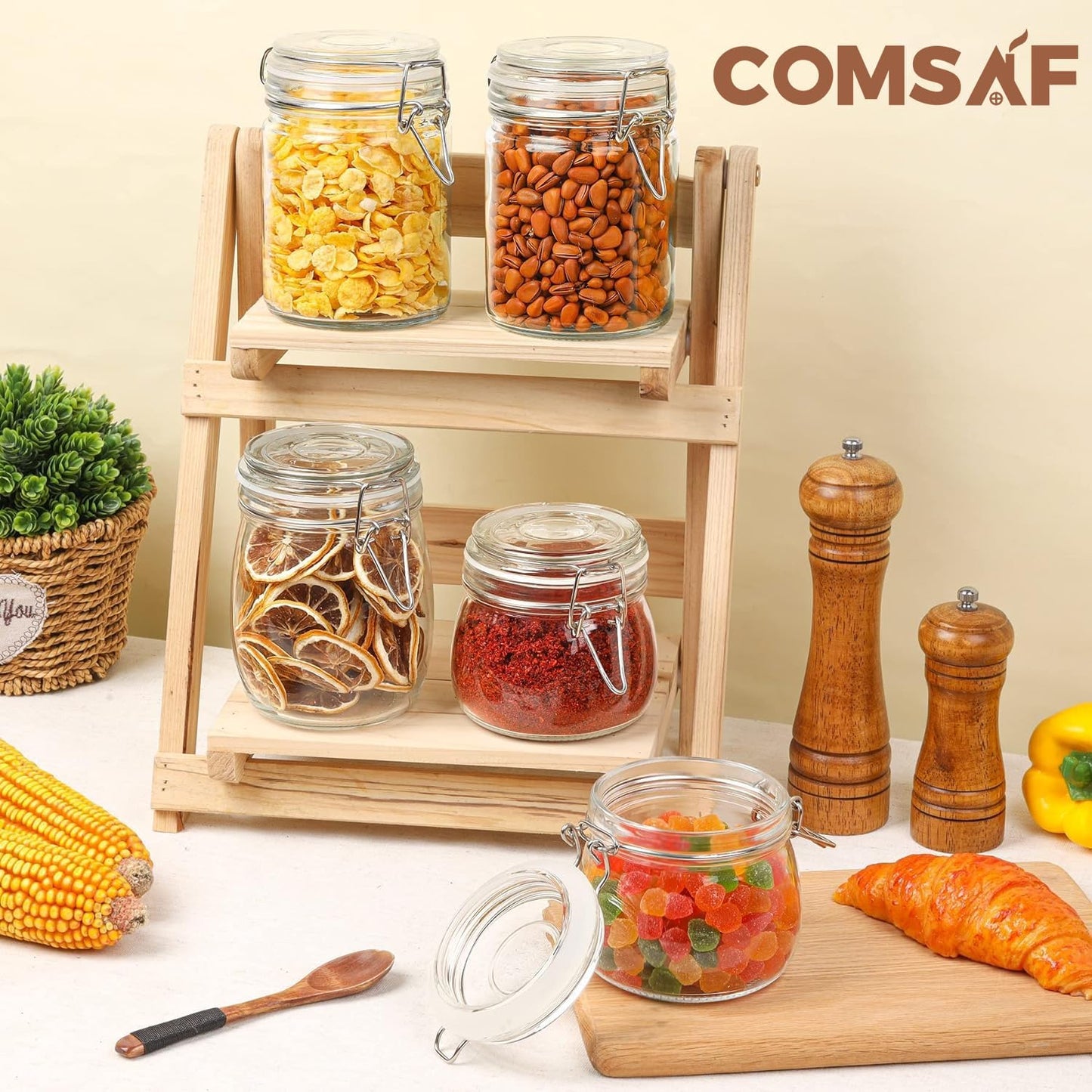 Airtight Glass Jars with Lids 17Oz Small Food Storage Container Set of 6 - Airtight Canister with Clear Preserving Seal Wire Clip Fastening for Kitchen Canning Pickling Mason Jars