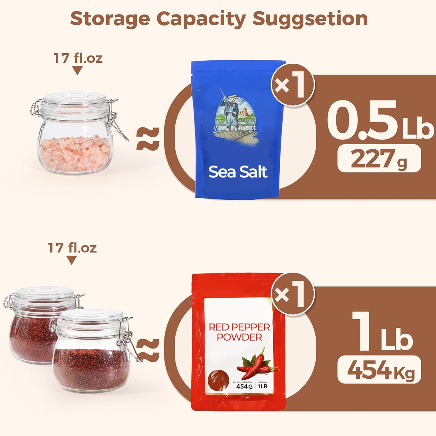 Airtight Glass Jars with Lids 17Oz Small Food Storage Container Set of 6 - Airtight Canister with Clear Preserving Seal Wire Clip Fastening for Kitchen Canning Pickling Mason Jars