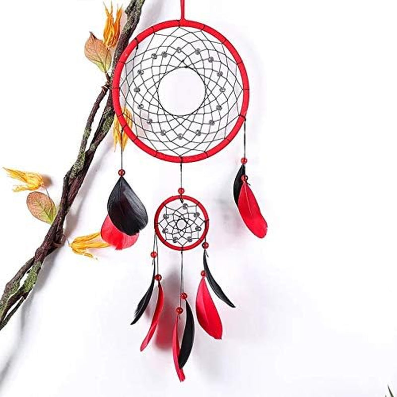 Red Dream Catchers, Dream Catcher for Wall Decor, Traditional Dreamcatcher Red Feather Wall Hanging Decoration
