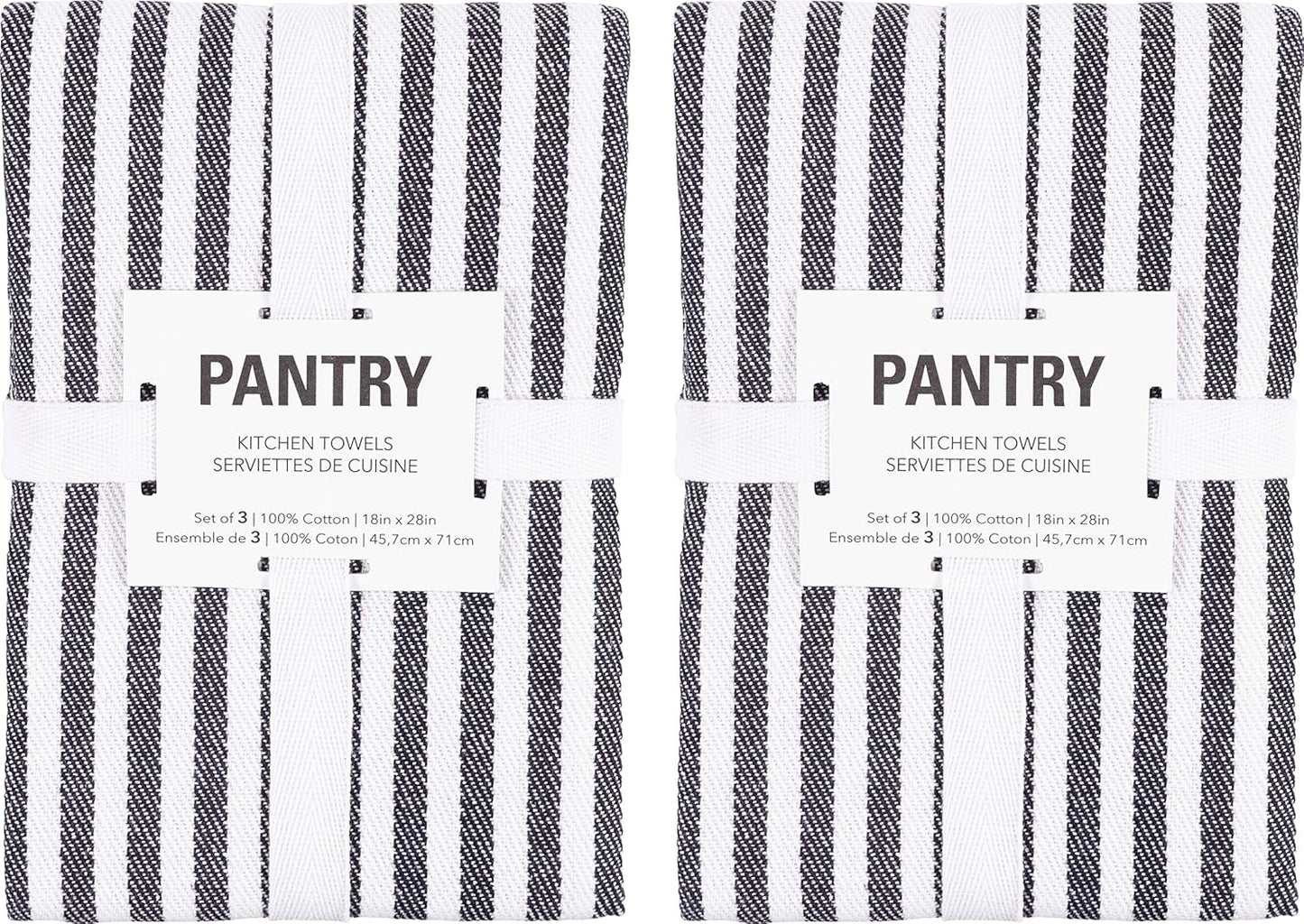 Premium Kitchen Towels (18" X 28"), Large 100% Cotton, Flat & Terry Absorbent Dish Towel Set (Black, 18 X 28-6 Pack)