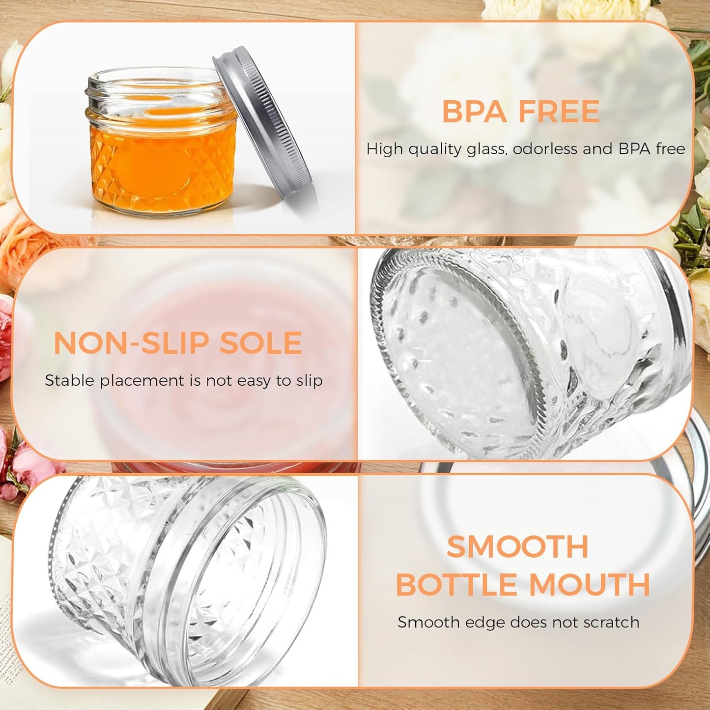 4 Oz 12 PACK Mini Mason Jars with Lids and Bands, Quilted Crystal Jars Ideal for Spice, Honey, Jam, Body Butters, Jelly, Wedding Favors, DIY Candles Decor