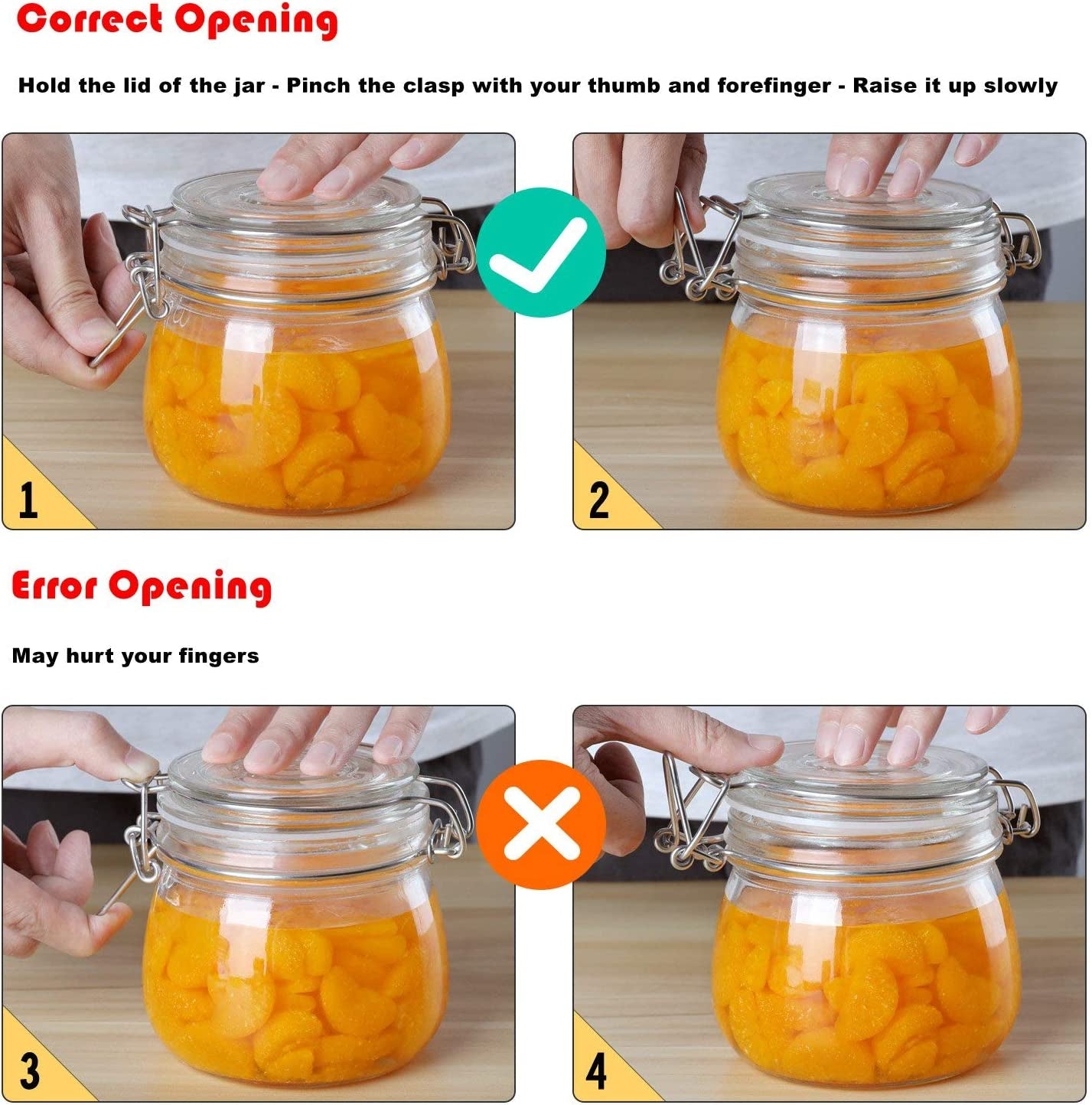 Airtight Glass Jars with Lids 17Oz Small Food Storage Container Set of 6 - Airtight Canister with Clear Preserving Seal Wire Clip Fastening for Kitchen Canning Pickling Mason Jars