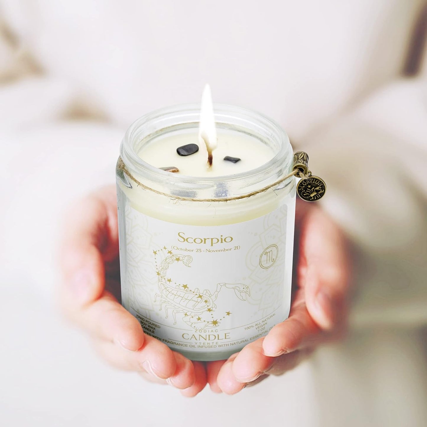 Zodiac Sign Jar Candle, Scorpio, Lavender Scented, Crystal Infused, 4 Ounce, Black, Unisex, All Season, Birthday, Anniversary, Christmas
