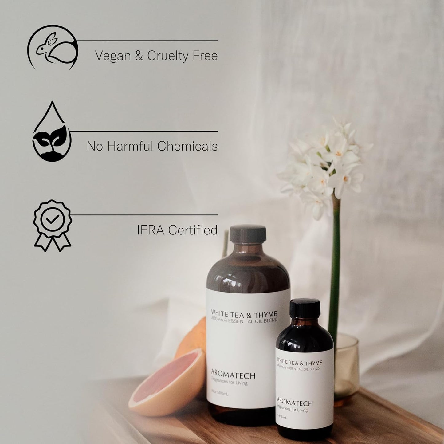 White Tea and Thyme Aroma Essential Oil Blend: Luxury Hotel Inspired Aromatherapy with Tea Leaf, Fresh Thyme & Amber for Ultrasonic Diffusers & Nebulizers - 4 Fl Oz, 120 Ml