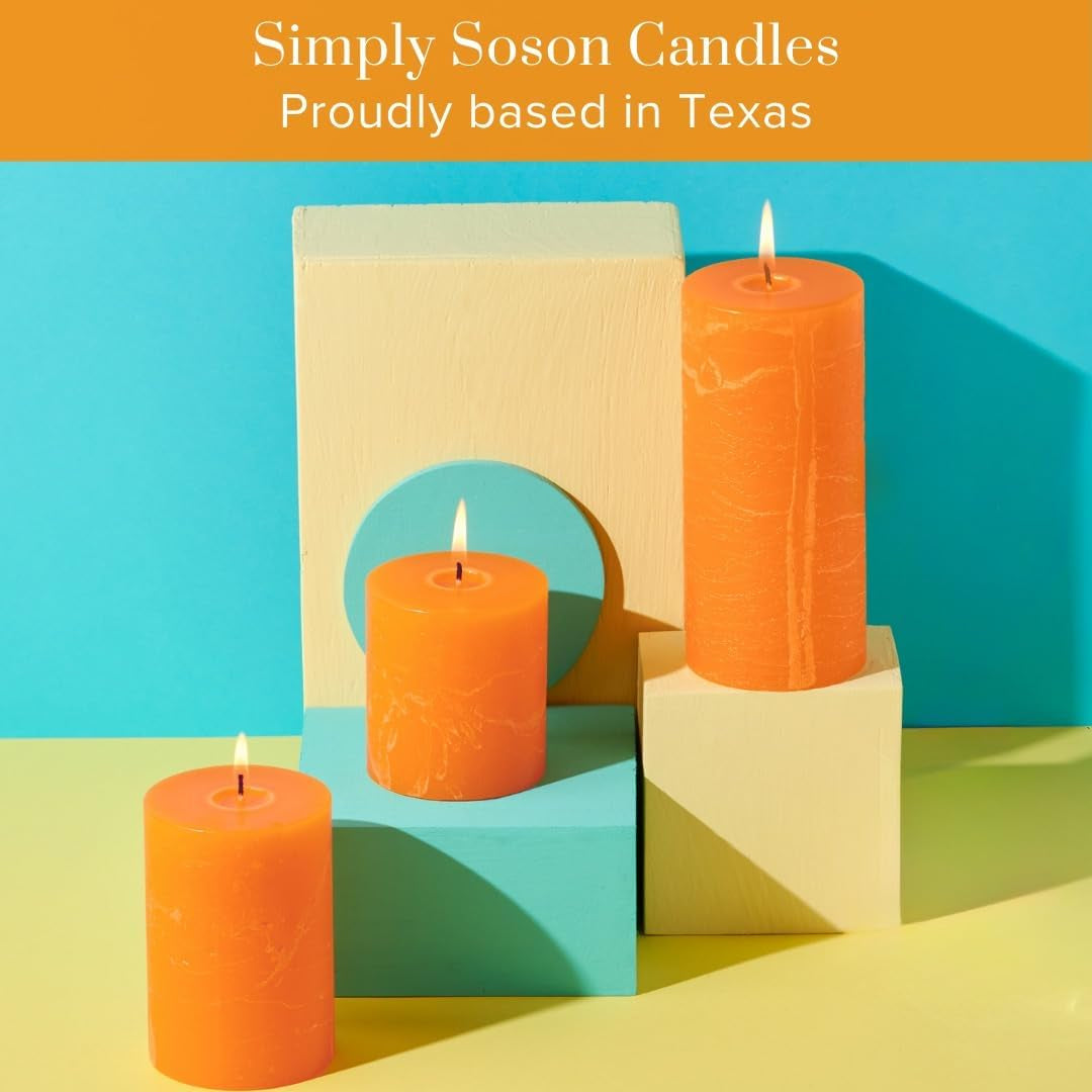 3X4 Inches Orange Candles & Fall Set, Rustic Texture Dripless Pillar Candles, Set of 3