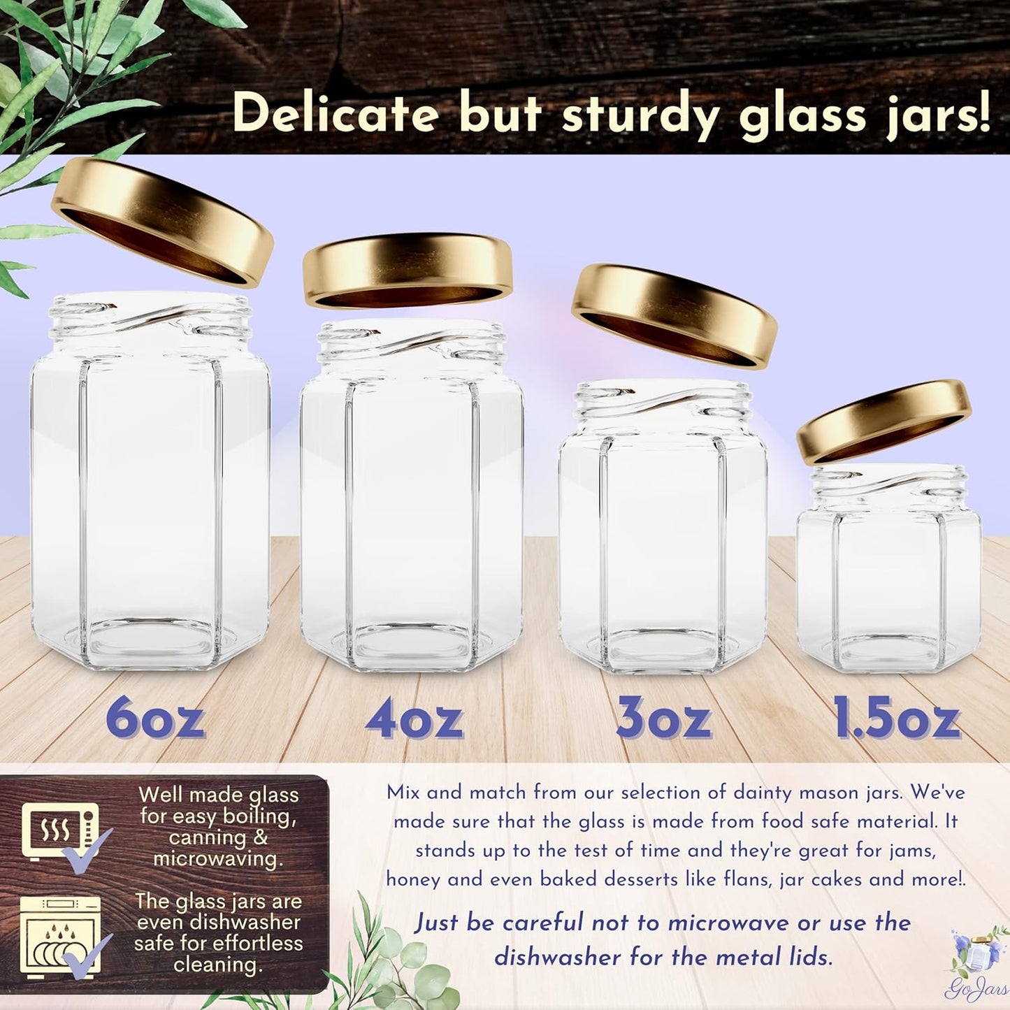Hexagon Glass Jars 1.5Oz Premium Food-Grade. Mini Jars with Lids for Gifts, Wedding Favors, Honey, Jams and More. (12, 1.5Oz)