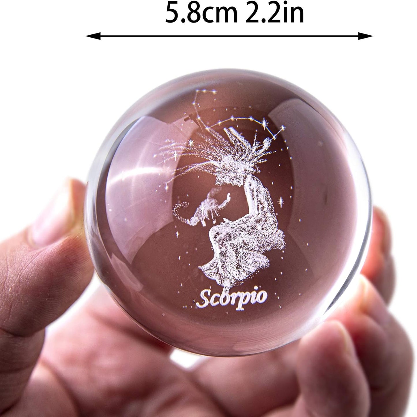 3D Laser Constellation Ball Crystal 60Mm Paperweight Full Sphere Glass Fengshui with Sliver-Plated Flowering Stand(Scorpio)