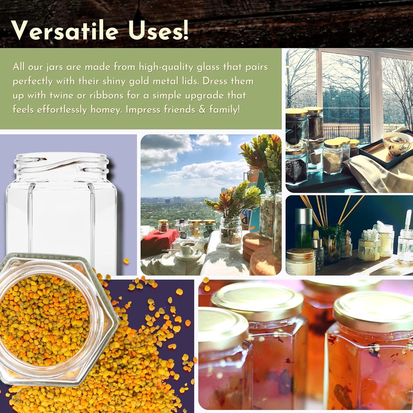 Hexagon Glass Jars 1.5Oz Premium Food-Grade. Mini Jars with Lids for Gifts, Wedding Favors, Honey, Jams and More. (12, 1.5Oz)