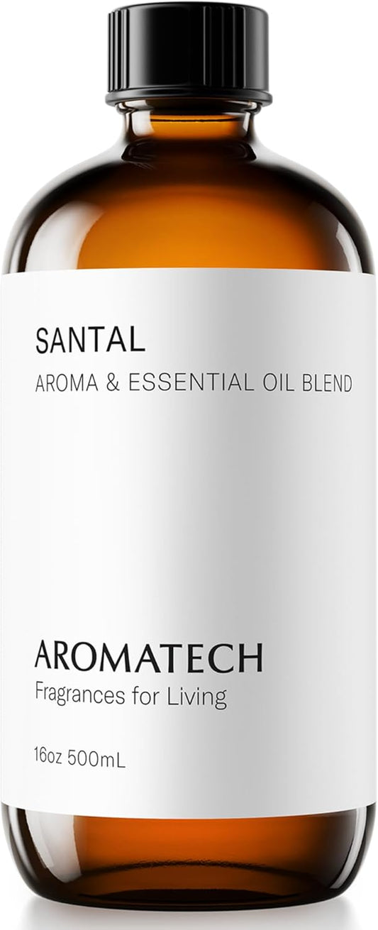 Santal Aroma Essential Oil Blend: Luxury Hotel Inspired Aromatherapy with Amber, Vanilla, Cedar & Sandalwood for Ultrasonic Diffusers & Nebulizers - 16 Fl Oz, 500 Ml