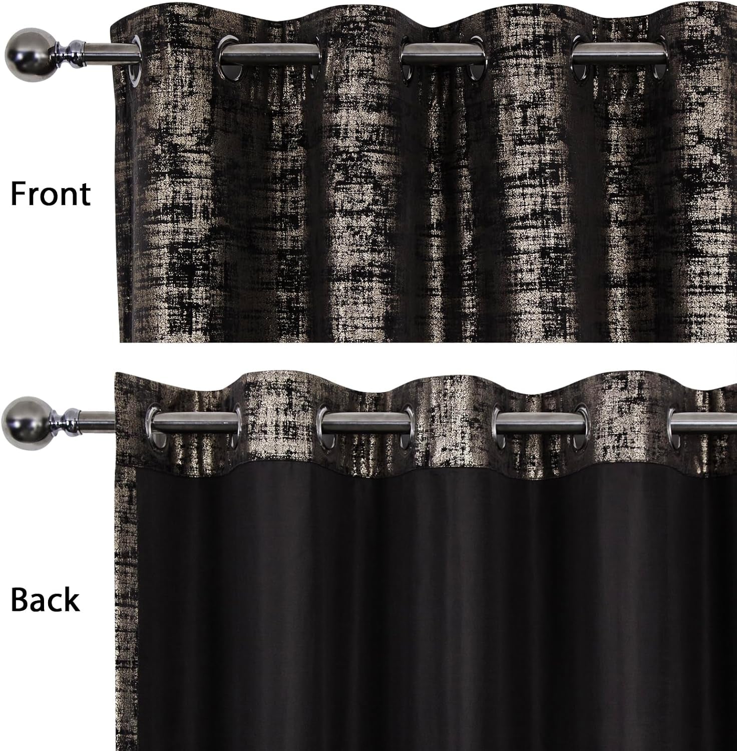 Black Gold Soft Velvet Curtains 84 Inch Length Luxury Bedroom Curtains Gold Foil Print Window Treatments for Living Room Bedroom Set of 2