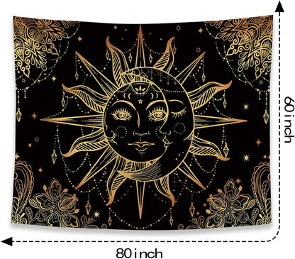 Hippie Sun and Moon Tapestry Bohemian Tapestry Aesthetic Cute Tapestries for Bedroom and Living Room Decor Sun 60×80 Inches