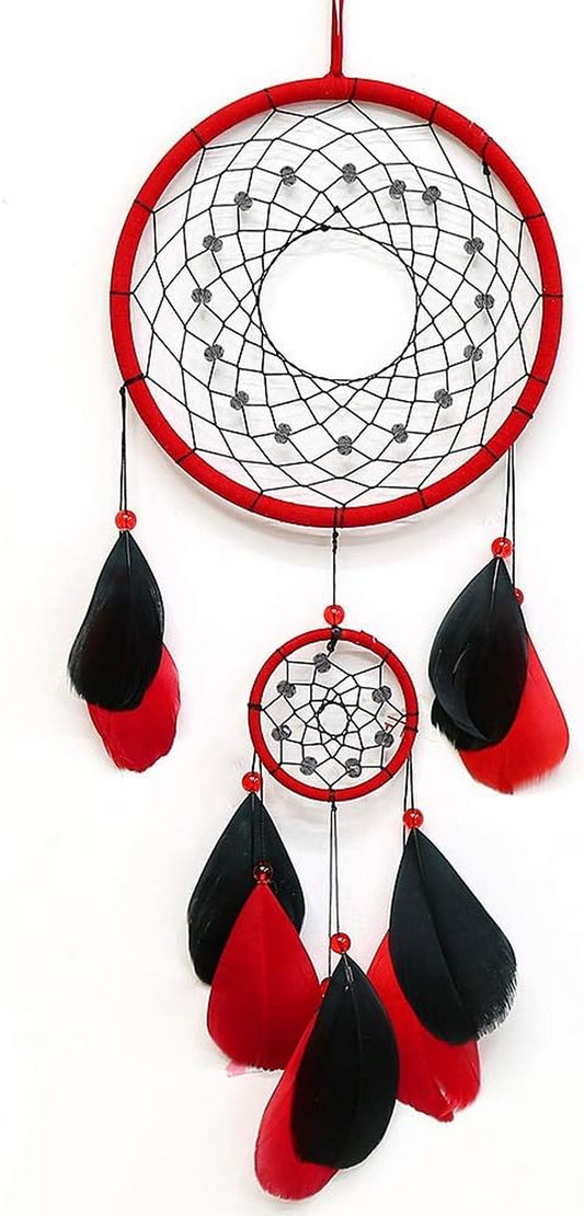 Red Dream Catchers, Dream Catcher for Wall Decor, Traditional Dreamcatcher Red Feather Wall Hanging Decoration