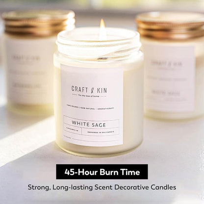 White Sage Fall Scented Candless for Cleansing | 8 Oz 45 Hour Long Lasting | Classic Soy Woodwick Fall Candles | Made with Natural Soy | Gifts for Men and Women