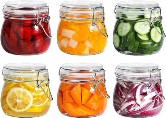 Airtight Glass Jars with Lids 17Oz Small Food Storage Container Set of 6 - Airtight Canister with Clear Preserving Seal Wire Clip Fastening for Kitchen Canning Pickling Mason Jars