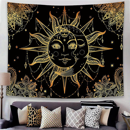 Hippie Sun and Moon Tapestry Bohemian Tapestry Aesthetic Cute Tapestries for Bedroom and Living Room Decor Sun 60×80 Inches