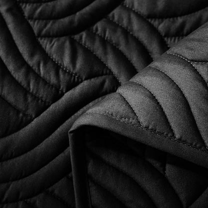 King Size Quilt Bedding Set, Soft Black Quilt King Size with 2 Pillow Shams, Lightweight Bedspread Coverlet Wave Pattern, Quilted Comforter Bed Cover for All Seasons