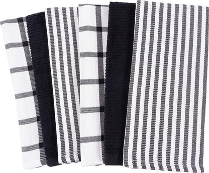 Premium Kitchen Towels (18" X 28"), Large 100% Cotton, Flat & Terry Absorbent Dish Towel Set (Black, 18 X 28-6 Pack)