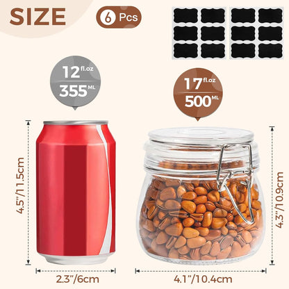 Airtight Glass Jars with Lids 17Oz Small Food Storage Container Set of 6 - Airtight Canister with Clear Preserving Seal Wire Clip Fastening for Kitchen Canning Pickling Mason Jars