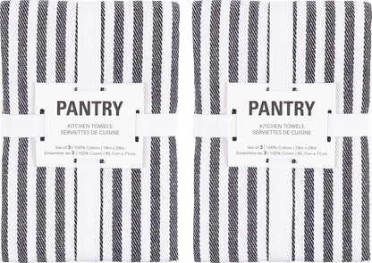 Premium Kitchen Towels (18" X 28"), Large 100% Cotton, Flat & Terry Absorbent Dish Towel Set (Black, 18 X 28-6 Pack)