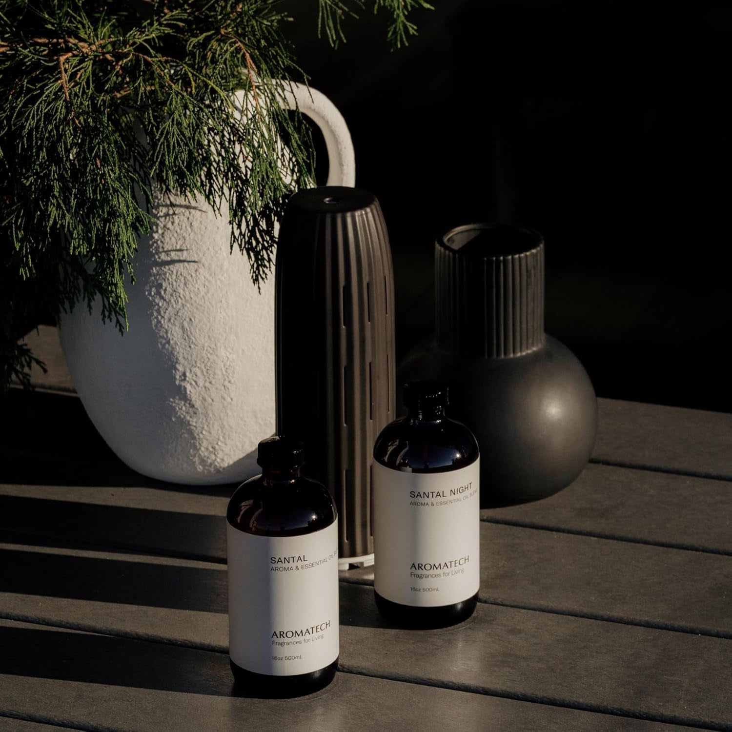 Santal Aroma Essential Oil Blend: Luxury Hotel Inspired Aromatherapy with Amber, Vanilla, Cedar & Sandalwood for Ultrasonic Diffusers & Nebulizers - 16 Fl Oz, 500 Ml