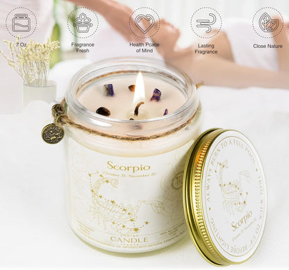 Zodiac Sign Jar Candle, Scorpio, Lavender Scented, Crystal Infused, 4 Ounce, Black, Unisex, All Season, Birthday, Anniversary, Christmas