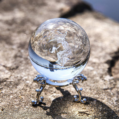 3D Laser Constellation Ball Crystal 60Mm Paperweight Full Sphere Glass Fengshui with Sliver-Plated Flowering Stand(Scorpio)