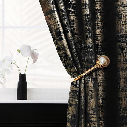 Black Gold Soft Velvet Curtains 84 Inch Length Luxury Bedroom Curtains Gold Foil Print Window Treatments for Living Room Bedroom Set of 2