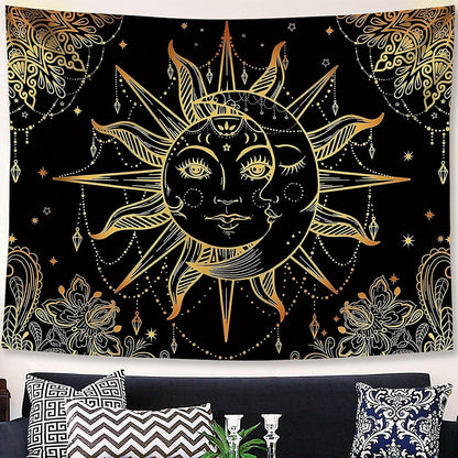 Hippie Sun and Moon Tapestry Bohemian Tapestry Aesthetic Cute Tapestries for Bedroom and Living Room Decor Sun 60×80 Inches