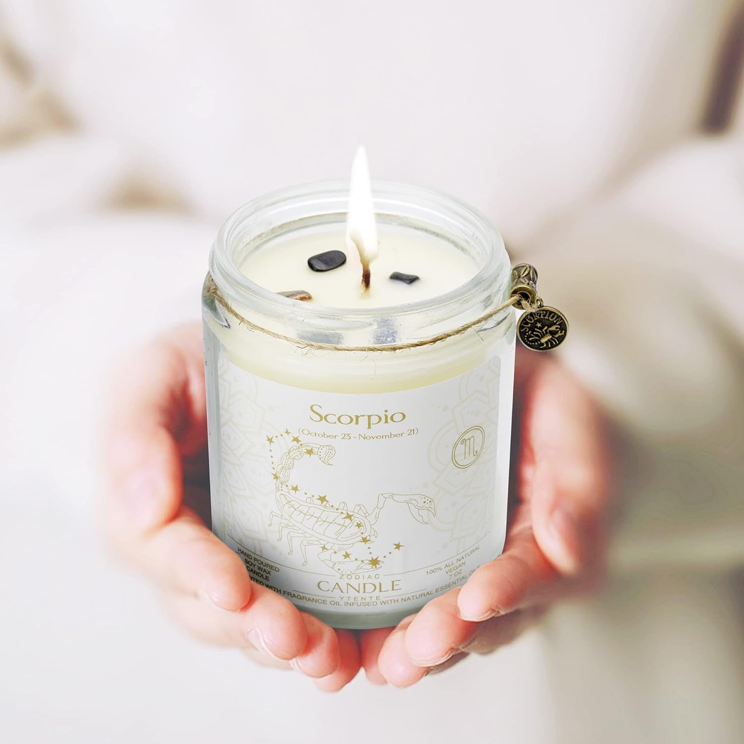 Zodiac Sign Jar Candle, Scorpio, Lavender Scented, Crystal Infused, 4 Ounce, Black, Unisex, All Season, Birthday, Anniversary, Christmas