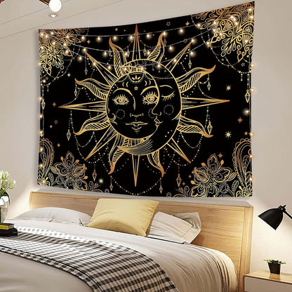 Hippie Sun and Moon Tapestry Bohemian Tapestry Aesthetic Cute Tapestries for Bedroom and Living Room Decor Sun 60×80 Inches