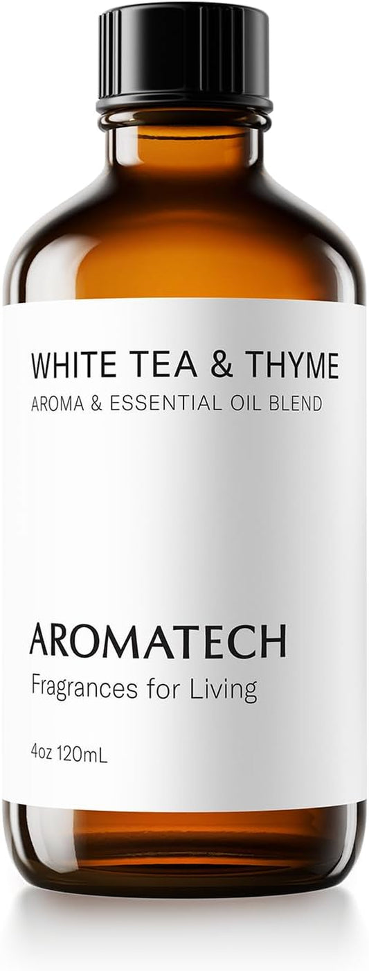 White Tea and Thyme Aroma Essential Oil Blend: Luxury Hotel Inspired Aromatherapy with Tea Leaf, Fresh Thyme & Amber for Ultrasonic Diffusers & Nebulizers - 4 Fl Oz, 120 Ml