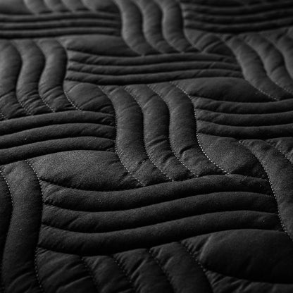 King Size Quilt Bedding Set, Soft Black Quilt King Size with 2 Pillow Shams, Lightweight Bedspread Coverlet Wave Pattern, Quilted Comforter Bed Cover for All Seasons